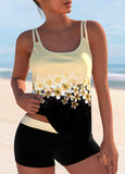 Patchwork Floral Print Light Yellow Tankini Set