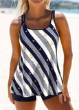 Striped Navy Double Straps Tankini Top