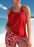 Bowknot Paisley Print Red Tankini Set