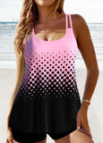 Ombre Patchwork  Double Straps Tankini Top