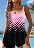 Patchwork Ombre Pink Double Straps Tankini Top