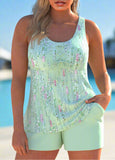 Tie Geometric Print Light Green Tankini Set