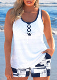 Jacquard Geometric Print White Tankini Set