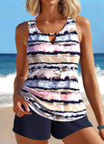 Cut Out Tummy  Striped  Tankini Set