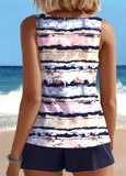 Cut Out Tummy  Striped  Tankini Set