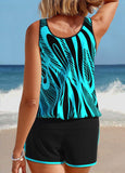 Patchwork  Printed  Mint Green Tankini Set