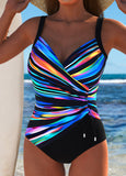 Surplice Dazzle Colorful Print Black One Piece Swimwear