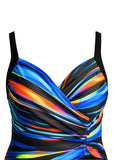 Surplice Dazzle Colorful Print Black One Piece Swimwear