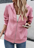 Pink Zipper Jacquard Long Sleeve Hoodie