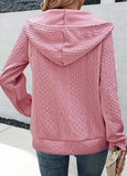 Pink Zipper Jacquard Long Sleeve Hoodie