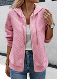 Pink Zipper Jacquard Long Sleeve Hoodie