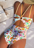 Circular Ring Floral Print Multi Color One Piece Swimwear