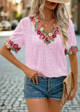 Floral Guipure Lace V Neck T-Shirt