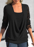 Lace Drawstring Contrast Color T Shirt