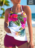 Tummy  Floral Print Hot Pink Tankini Set