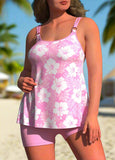 Circular Ring Mid Waisted Floral Print Tankini Set