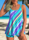 Tummy Coverage Stripe Print Tankini Top