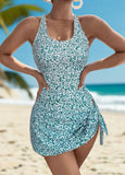 Floral Print  One Piece Swimdress And  Panty