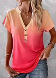 Button V Neck T Shirt