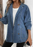 Denim Blue Patchwork Long Sleeve Lapel Coat