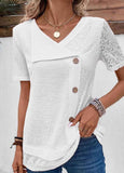 Patchwork Short Sleeve V Neck Blouse