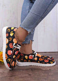 Halloween Pumpkin Print Square Toe Canvas Flats