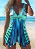 Ombre Asymmetric Hem Cyan Swimdress Set