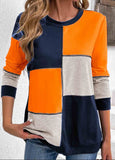 Multi Color Patchwork Long Sleeve Round Neck Sweatshirt