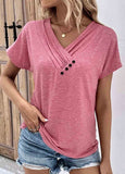 Button Detail V Neck T Shirt