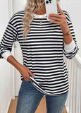 Patchwork Striped Long Sleeve Round Neck T Shirt