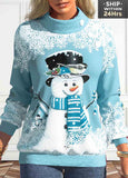 Button Snowman Print Long Sleeve Sweatshirt