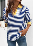 Navy Patchwork Striped Long Sleeve T Shirt