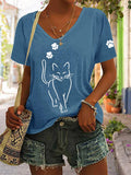 Women's Cute Cat Print Cat Lovers Casual V-Neck Tee