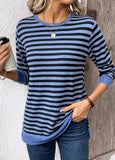 Tummy Coverage Patchwork Striped  Long Sleeve T Shirt