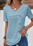 Patchwork Short Sleeve V Neck Blouse