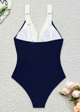 Color Block Spaghetti Strap  One Piece Swimwear