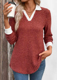 Brick Red Patchwork Long Sleeve Sweatshirt