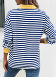 Navy Patchwork Striped Long Sleeve T Shirt