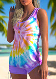 Tie Dye Print Three-piece Tankini Set