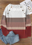 Patchwork Striped Long Sleeve Round Neck Sweatshirt