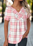 Patchwork Plaid Short Sleeve T Shirt