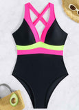 Spaghetti Strap Color Block One Piece Swimwear