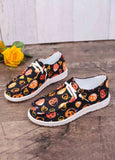 Halloween Pumpkin Print Square Toe Canvas Flats