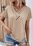 Button Detail V Neck T Shirt