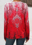 Red Circular Ring Tribal Print Long Sleeve T Shirt