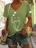 Women's Cute Cat Print Cat Lovers Casual V-Neck Tee