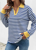 Navy Patchwork Striped Long Sleeve T Shirt