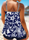 Random Print Ring Strappy  Tankini  Set