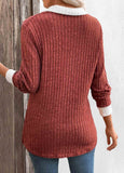 Brick Red Patchwork Long Sleeve Sweatshirt