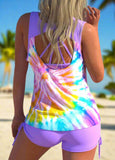 Tie Dye Print Three-piece Tankini Set